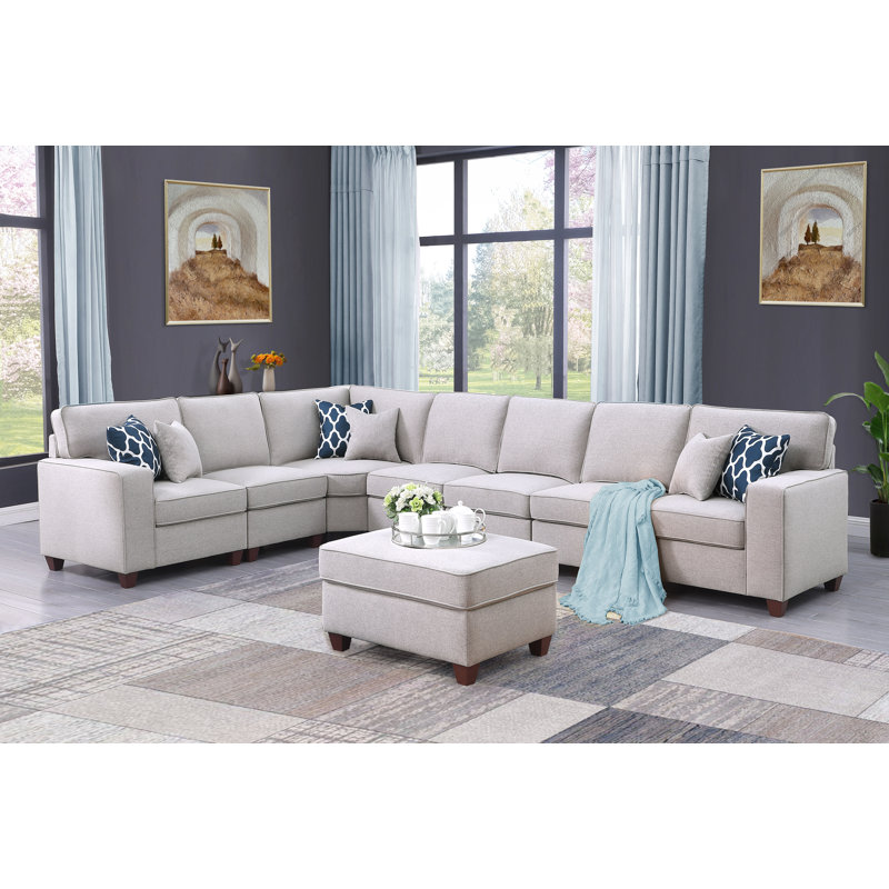 Upholstered Sectional, Light Gray Linen Blend