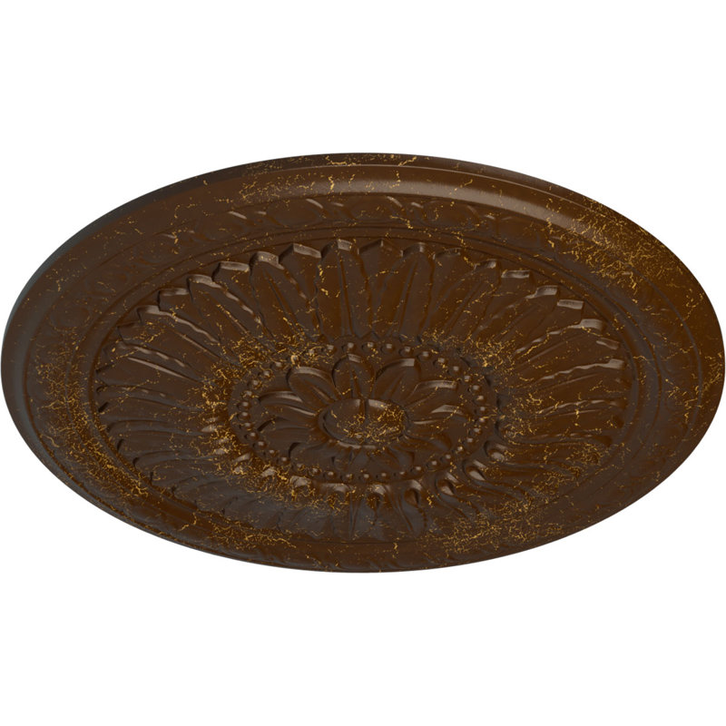 Médaillon de plafond Endurathane Temple, DE 24 po x P 1 5/8 po (convient aux auvents jusqu'à 9 1/4 po), fini craquelé de bière racinaire peint à la main