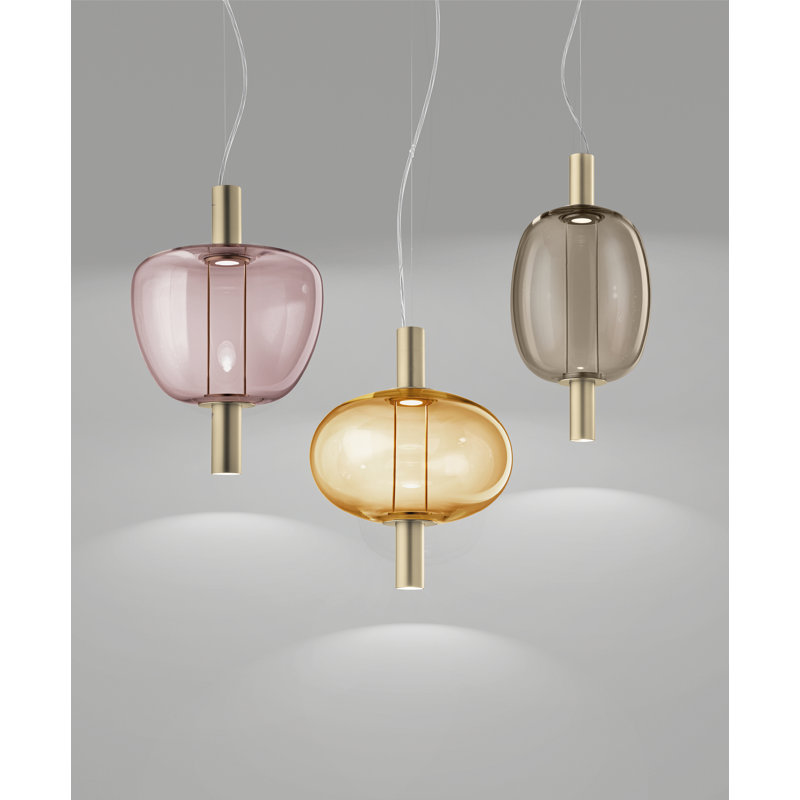 Riflesso Suspension 2L3 Crystal Transparent Matt Copper 2 L3221 Ul, Light Amethyst Transparent, Matte Gold, 2700 Kelvins