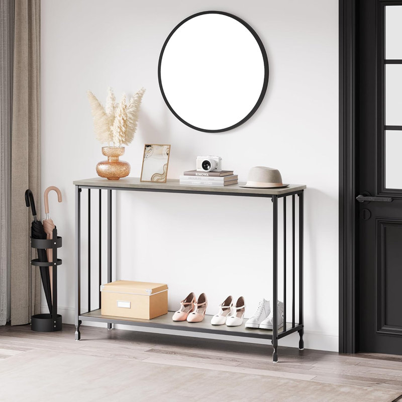 Sofa Tables Narrow Entryway Table With Glass Shelf And Metal Frame