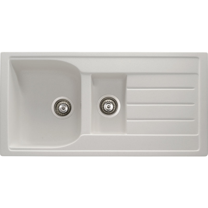 Abode Designs Oriel 480mm W Granite Kitchen Sink with 2 Faucet Holes, Frost White