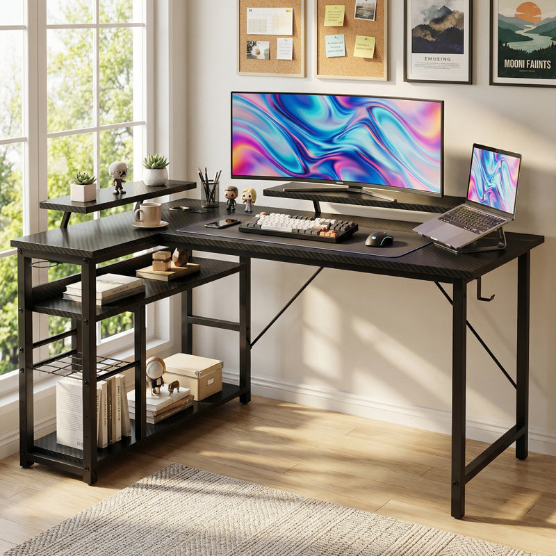 L-Shaped Metal Base Computer Desk