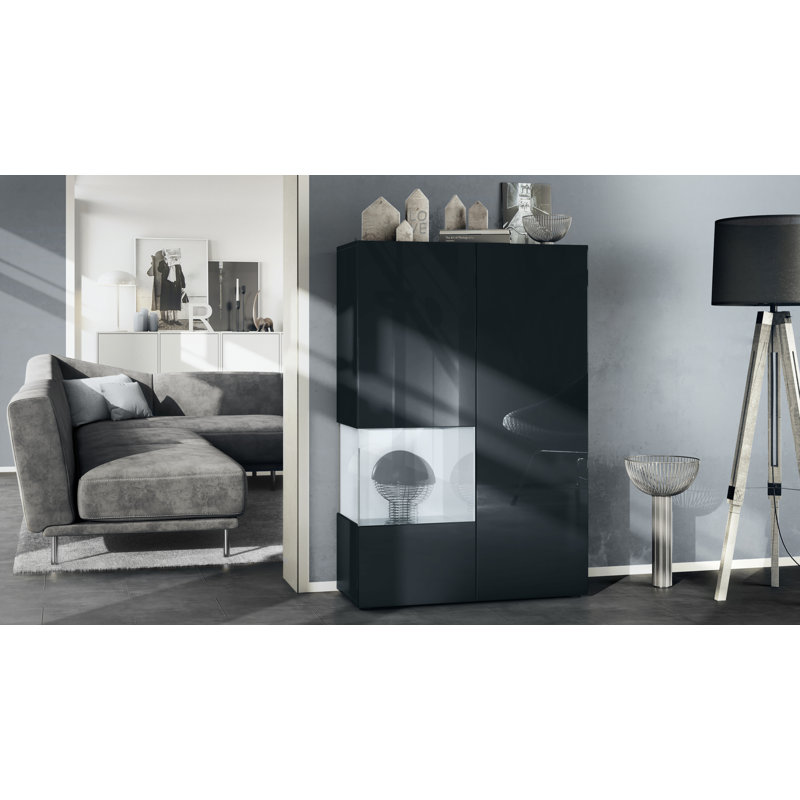 Alhassane Display Cabinet, Black/White High Gloss