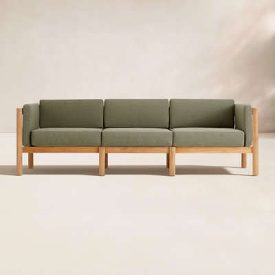 Haven 93'' Wide Rectangle Teak Patio Sofa with Sunbrella® Cushions