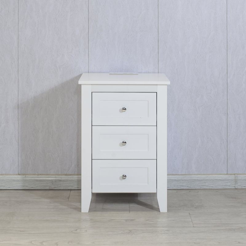3 Drawer Nightstand With Sufficient Storage - White Bedroom Ample Space Modern