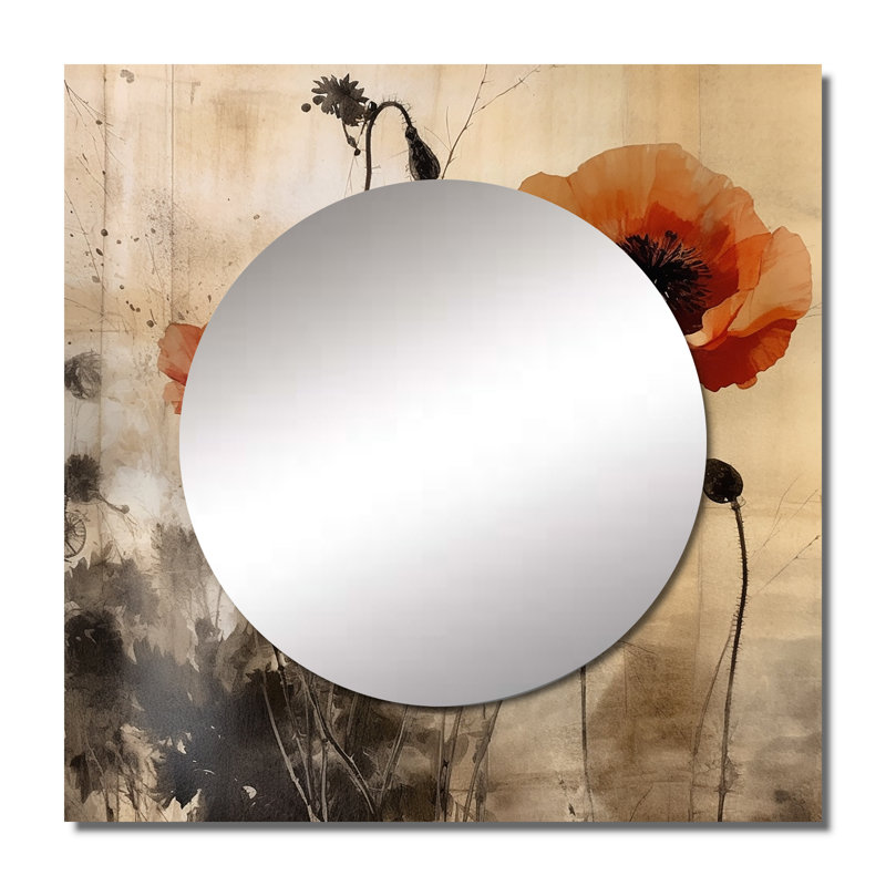 Buzz Vintage Poppies II - Floral Square Mirror Wall Art For Bathroom, 23" x 23"