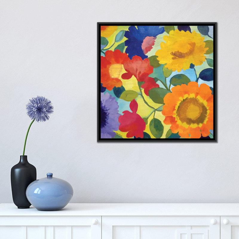 «Market Flowers II» par Kim Parker, impression sur toile, H 18 po x l 18 po x P 1,5 po, Toile avec cadre noir, Pas de tapis