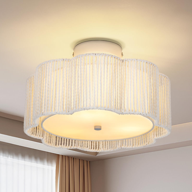 Plafonnier bohème en rotin, plafonnier semi-encastré à 3 lumières avec abat-jour tambour en fleur, plafonnier proche avec lustre moderne pour la salle à manger, le couloir et la salle à manger