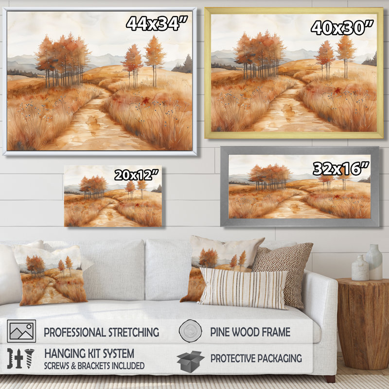 «Brown Meadows Autumn Canada In Canada I», art mural campagne, Cadre simple blanc, bois massif, H 12 po x l 20 po x P 1 po