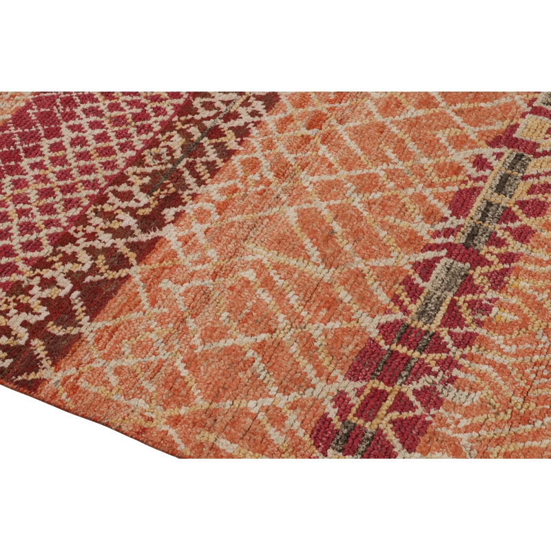 Rug & Kilim’S Moroccan Rug In Red, Orange & Beige-Brown Geometric Patterns, Rectangle 9' x 12'