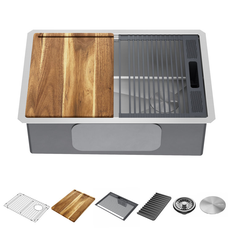 Delta Lorelai Workstation Kitchen Sink Undermount Stainless Steel Single Bowl with WorkFlow™ Ledge