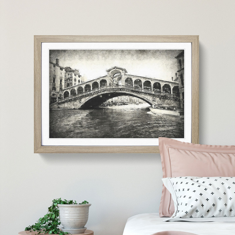 Rialto Bridge Venice Italy - Framed Print, 62cm H x 87cm W x 2cm D, Oak Framed