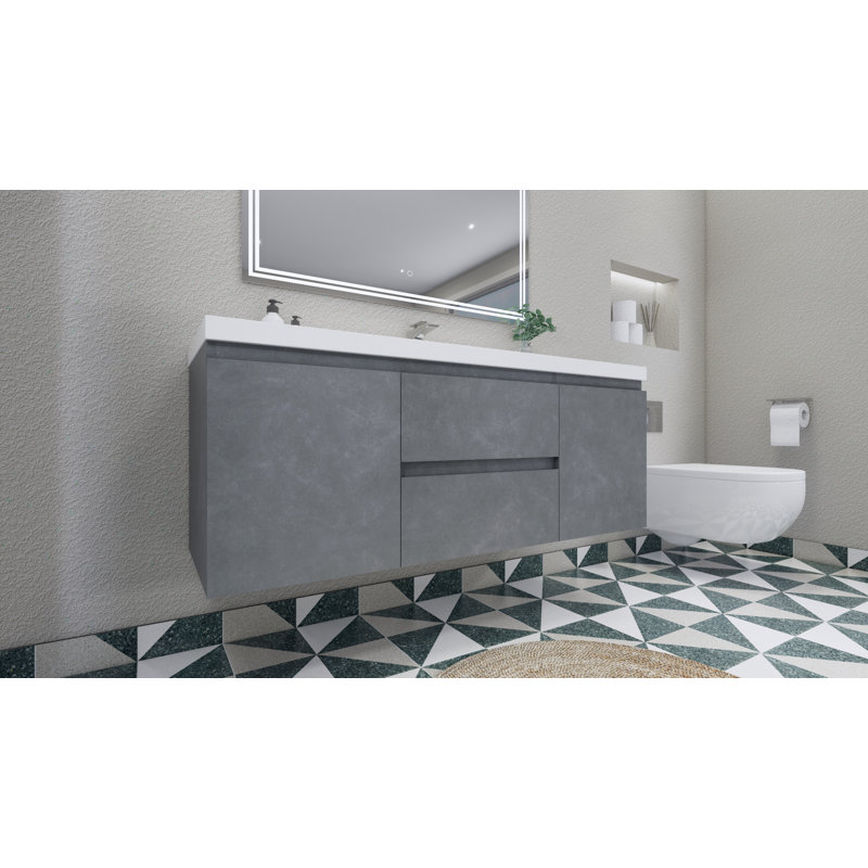 59'' Single Bathroom Vanity with Acrylic Top, Cement Gray