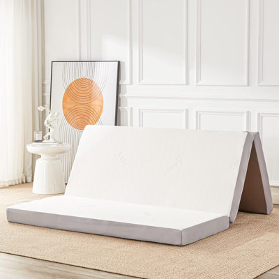 Folding Mattress, 4 Inch Memory Foam Tri-Fold Mattress With Breathable & Washable Rayon From Bamboo Fiber Fabric Cover, Foldable Floor Mattress Guest Bed For Camping, Road Trip