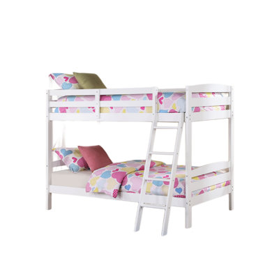 Solid Wood Transitional White Bunk Bed With Angled , Slat Design, And 2 Under Drawers For Bedroom Furniture Arrangement Design Twin Over Bed, Finish, Style, Wood, Assembled Oval Nuts Decor Planning