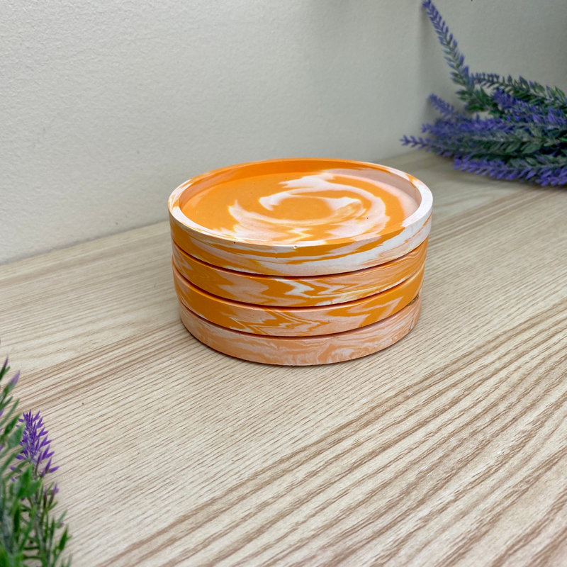 Stoneware Round 4 Piece Coaster Set, Orange