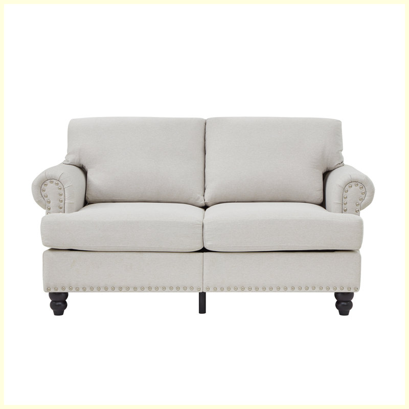 Canapé moderne avec accoudoirs et clous, Beige