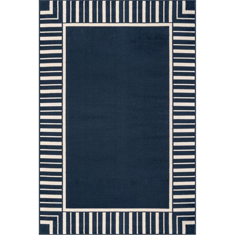 Tapis géométrique intérieur / extérieur, Navy, Rectangle 5' x 7'