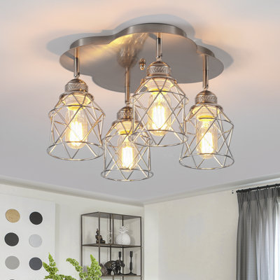 Plafonnier semi-encastré 4 lumières, plafonnier encastré multi-directionnel réglable, lampe campagnarde en métal rétro pour couloir, salle à manger, ferme, entrée