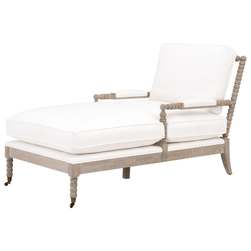 Natural Gray Oak and Pearl Upholstered Chaise Lounge with Brass Castors