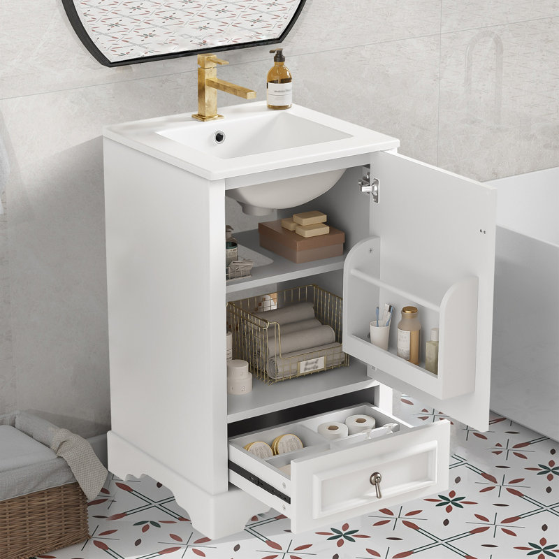 20" Modern Bathroom Vanity With Ceramic Sink, White