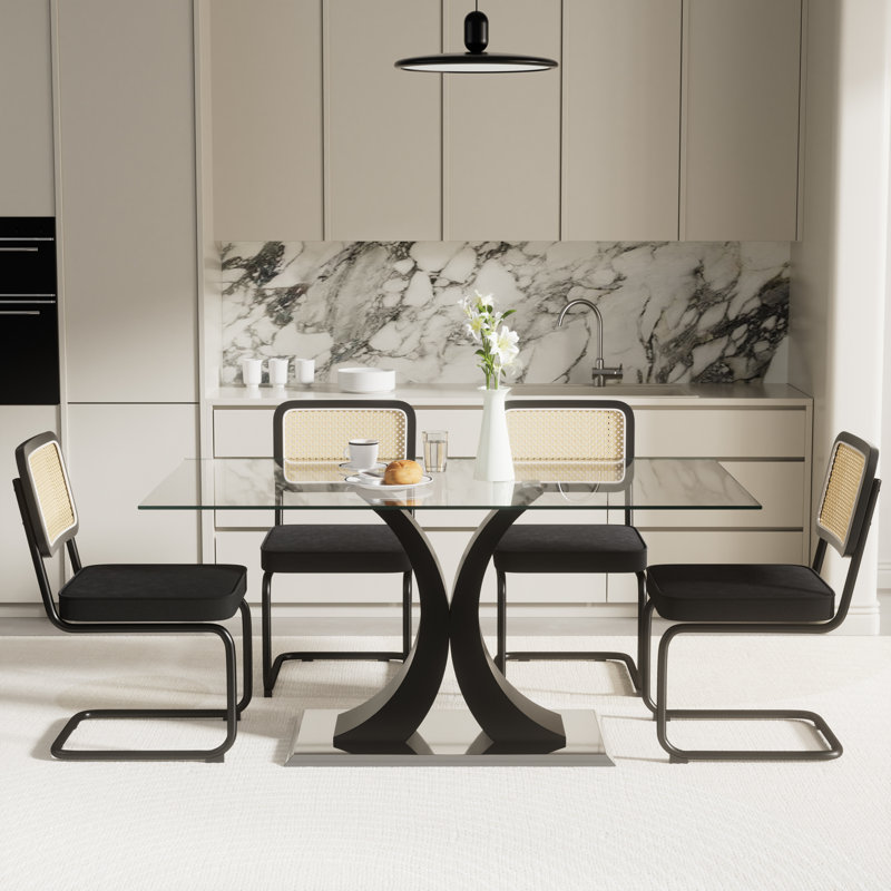 Ensemble de salle à manger rectangulaire, 5 pièces: table, 4 chaises, Noir, Noir