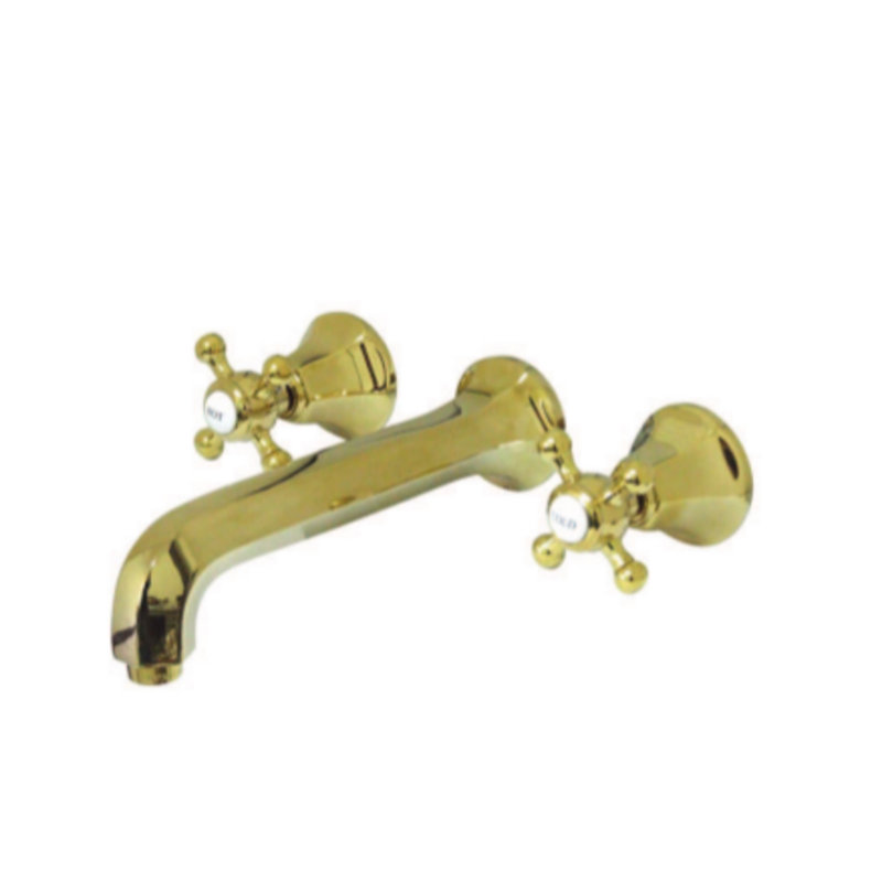 Kingston Brass Metropolitan Two-Handle 3-Hole Wall Mount Bathroom Faucet, Polished Brass