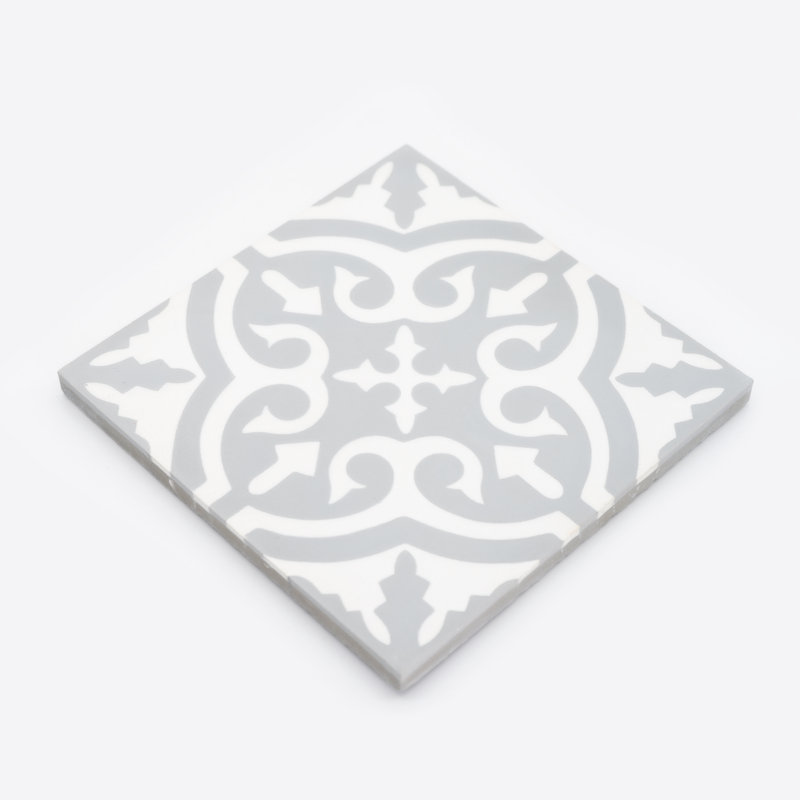 Argana 8" x 8" Cement Patterned Wall & Floor Tile, Gray/White