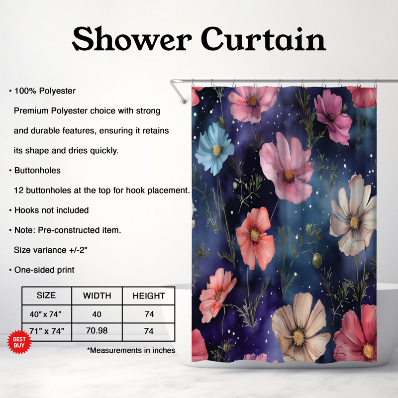 Rideau de douche 1 pièce Bloom Weave, H 74 po x l 71 po