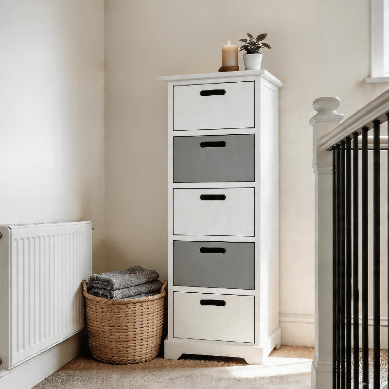 Chacon Fully Assembled 5 Drawer Chest White Grey
