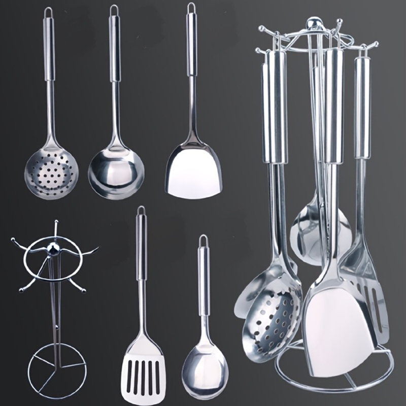 6 pièces Spatule en acier inoxydable, pelle à légumes frite, spatule de poêle suspendue, ustensile de cuisine