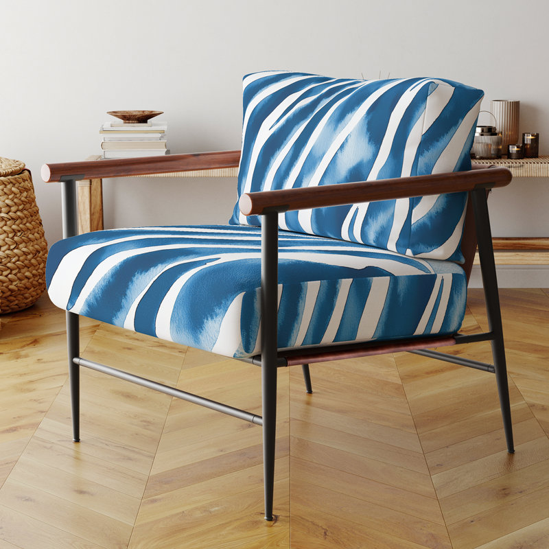 Chaise à accoudoirs rembourrée Zebra, Noir, noir, noir, noir, Bleu / blanc