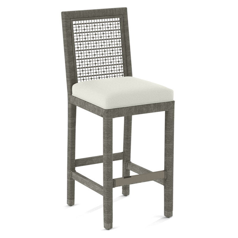Pine Isle Upholstered Stool, Greystone, White Performance Fabric