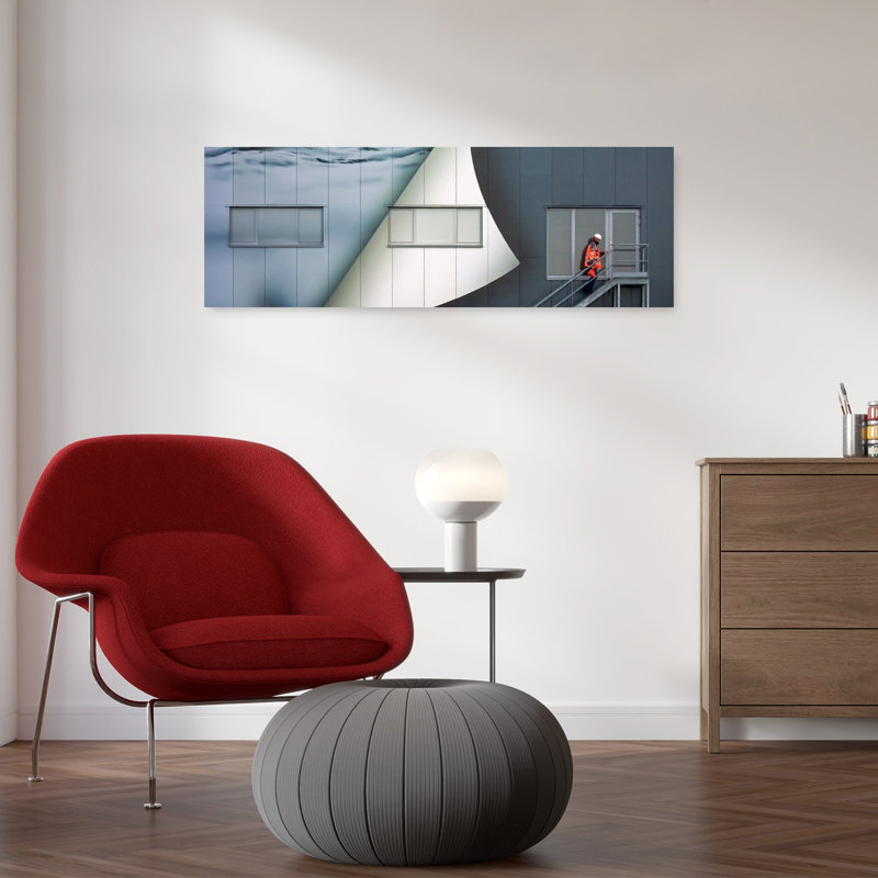 Worker On Peeling Facade Abstract Contemporary Geometric Architecture Urban Wall Art, 30.48 cm H x 91.44 cm W