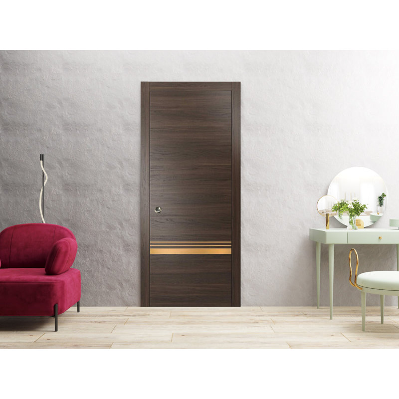 Porte de grange à panneaux en bois, 24 po x 84 po, Frêne chocolat