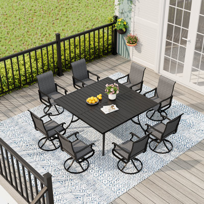Patio Dining Set with Swivel PVC-Coated Polyester Chairs and 59" Square Dining Table by Red Barrel Studio