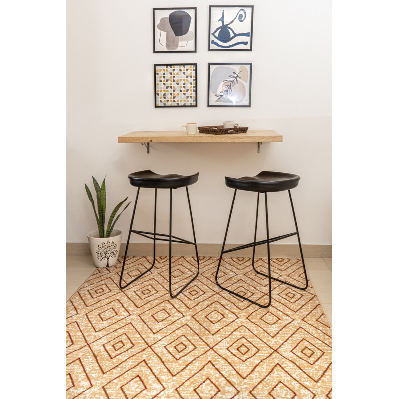 Tapis orange à motif géométrique Finke, Rectangle 7 pi 8 po x 11 pi