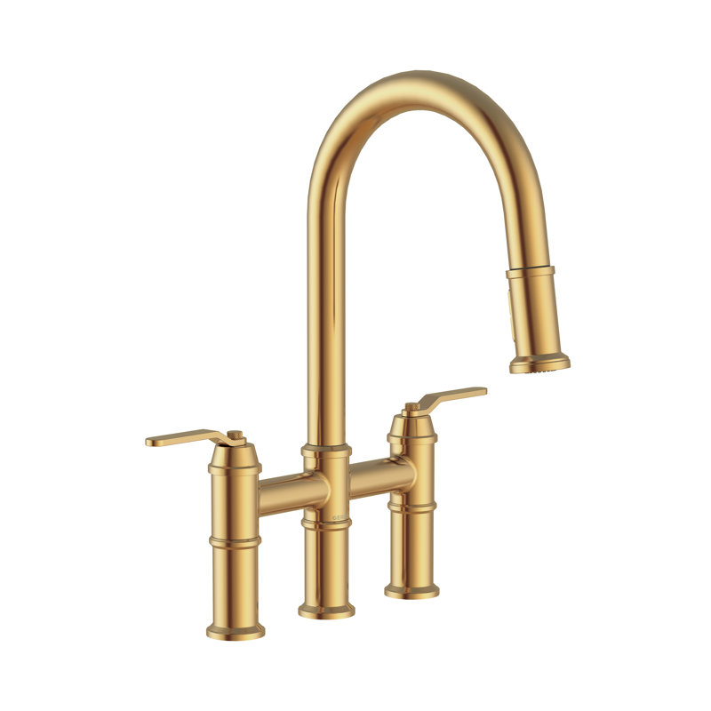 Kinzie 2-Handle Bridge Kitchen Faucet with Pull Down Sprayer, Brushed Bronze