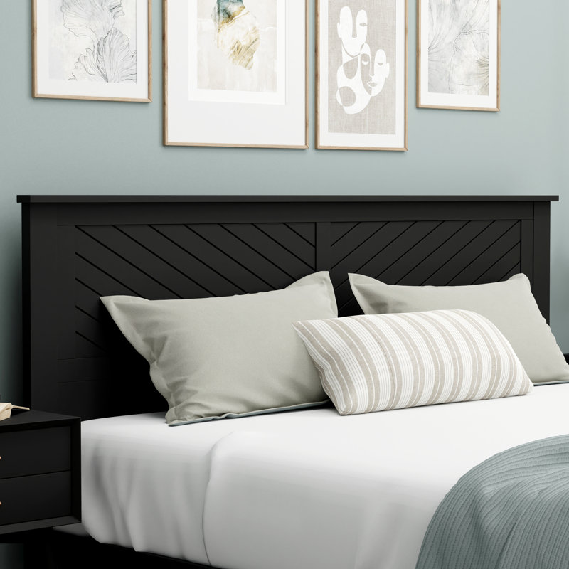 Chalco Solid Wood Headboard With Chamfer, Black, King