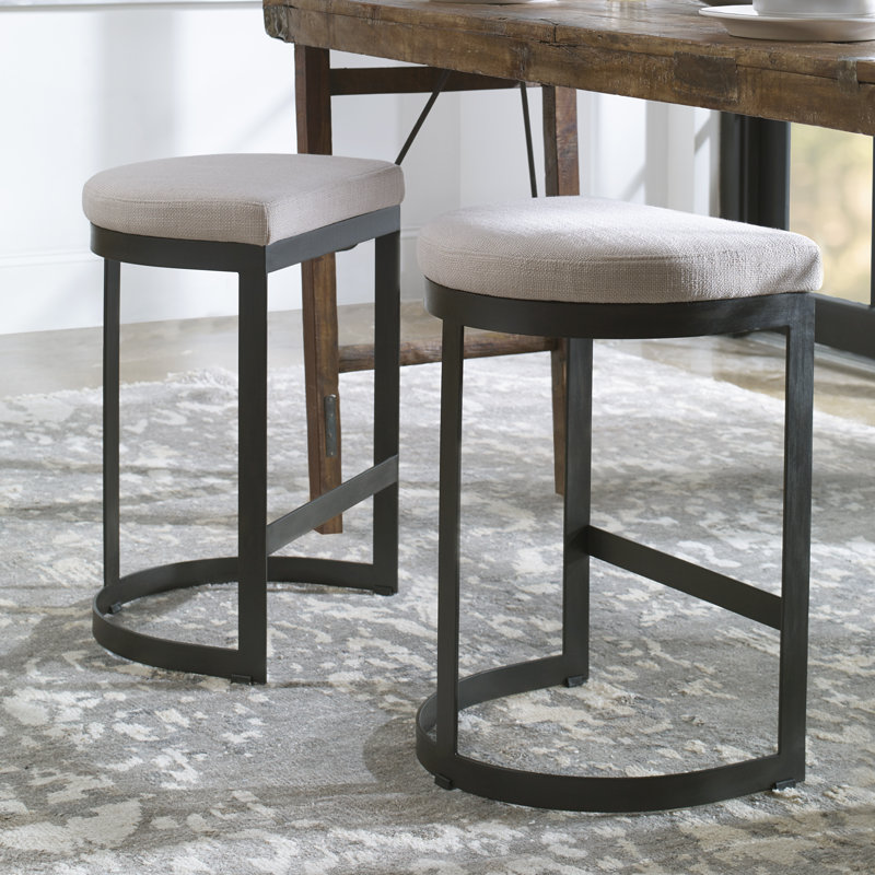 Fleta Upholstered Counter Stool with Metal Frame, Black