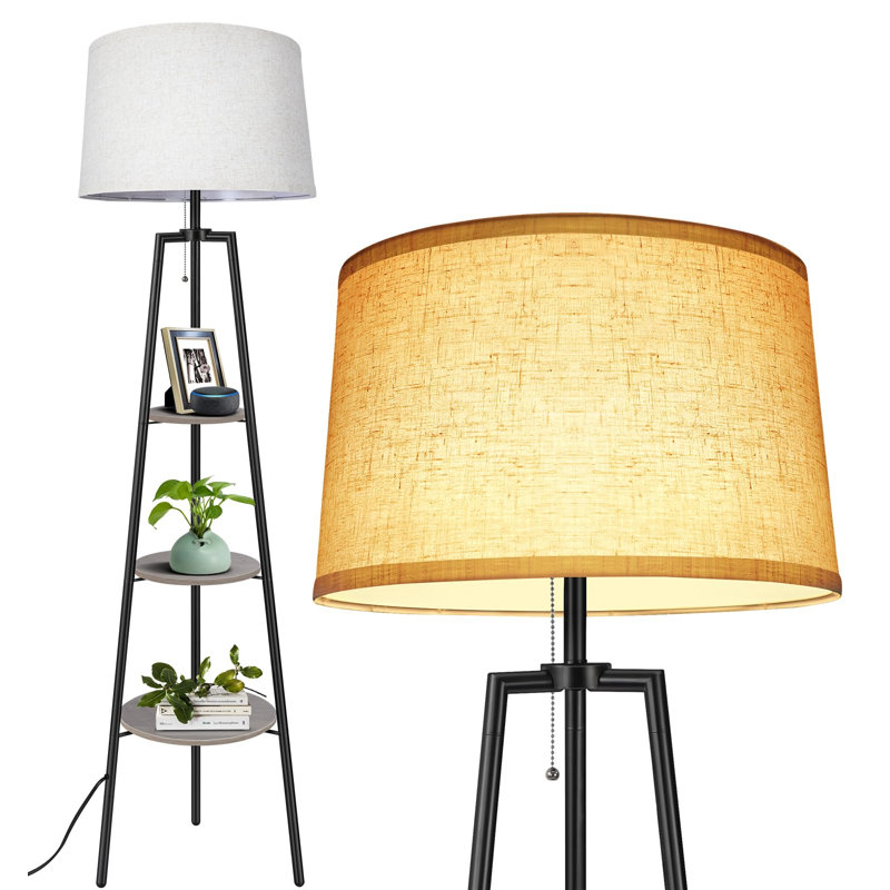 Lampe trépied moderne avec tablettes à 3 niveaux et température de couleur réglable, Noir / gris