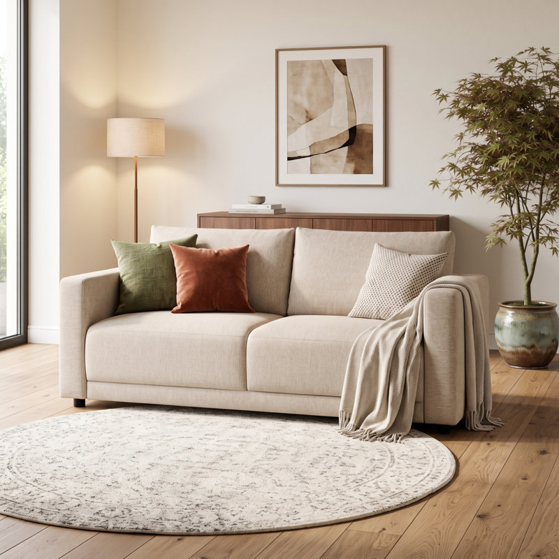 Horka Fabric 3 Seater Sofa, Cream Polyester