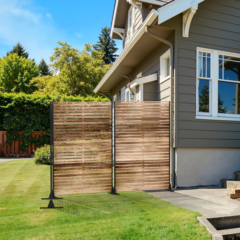 Metal Privacy Panel Set, 4’W x 6’H – Freestanding or Wall-Mount, Outdoor Privacy Screen for Indoor & Outdoor Use, Black Back
