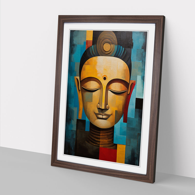 Buddha Cubism No.2 - Framed Print, 34cm H x 25cm W x 2cm D, Walnut Framed