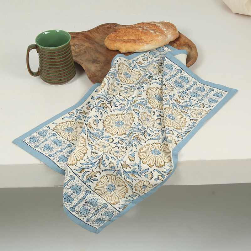 BLOOM Hand Block Printed Kitchen Towel , Blue