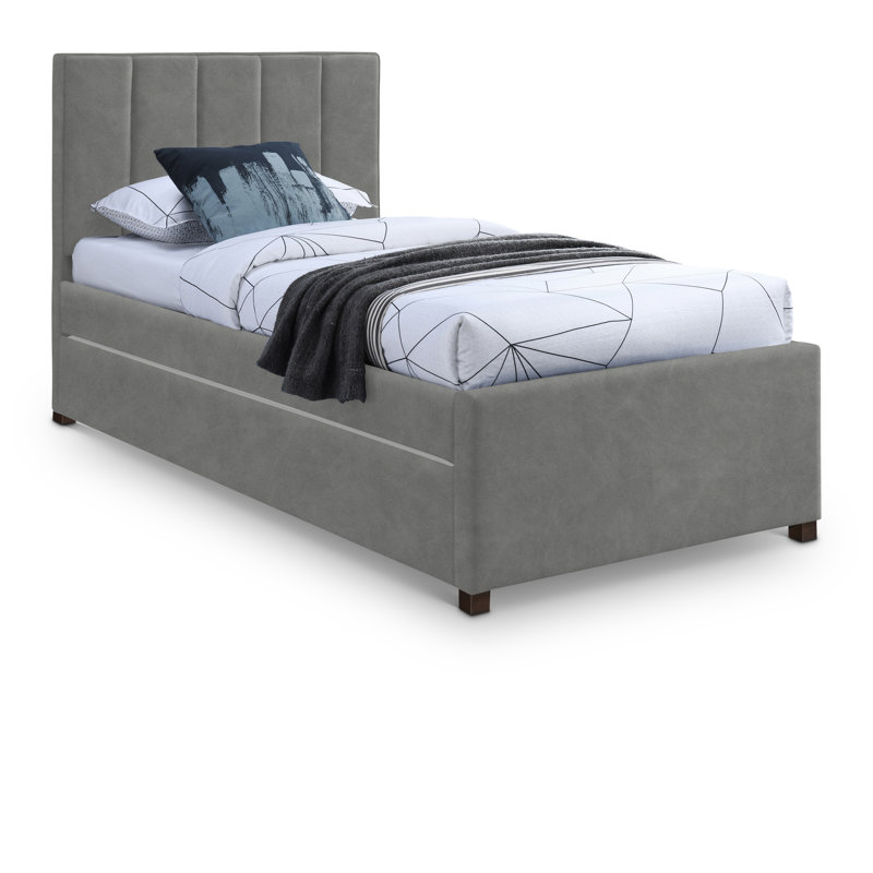 Lit plateforme tapissier Glowacki, Cuir végétalien gris