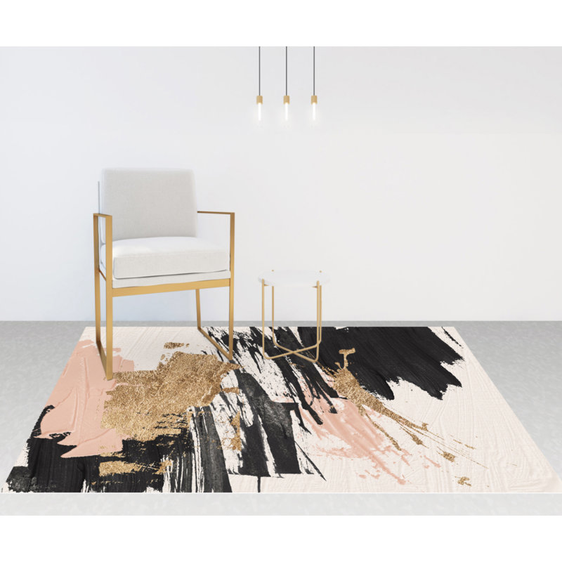 Dermitt Vinyl Machine Printed Area Rug, Rectangle 3'3.4" x 4'11.1"