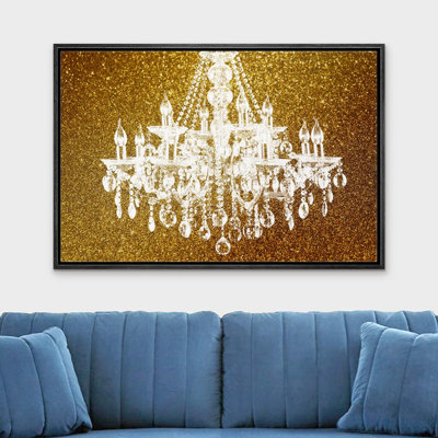 Glam Crystal Chandelier " White Chandelier Silhouette On Glitter Background Decor Lights Modern Art "