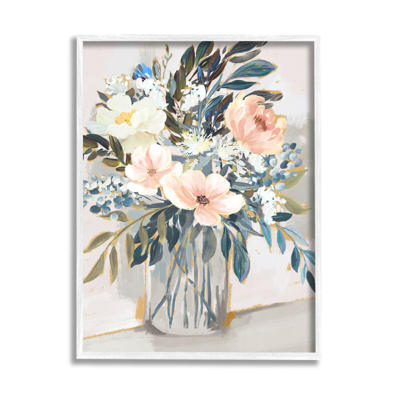 Art floral giclée par Nina Blue, H 14 po x l 11 po x P 1,5 po, Giclée encadrée blanc bord de mer