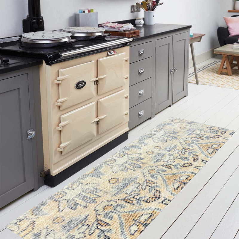 Tapis marocain gris touffeté à la machine 2 pi x 6 pi avec protection UV